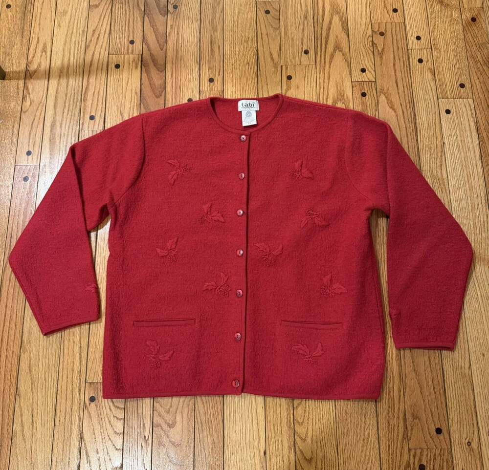 Vintage Tabi International Wool Red Embroidered Cardigan Women’s Large